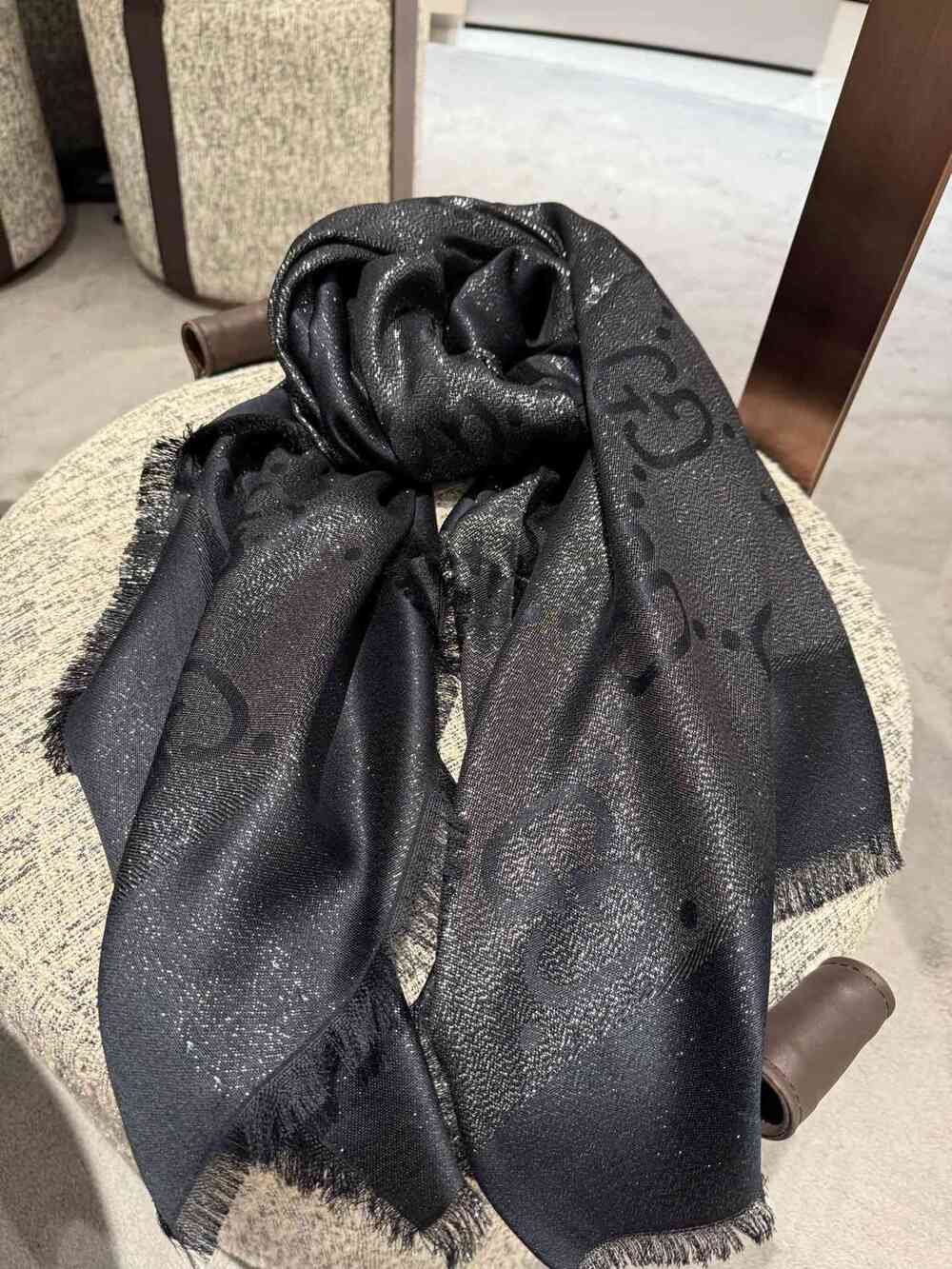 GUCCI Metallic Black GG Monogram Scarf